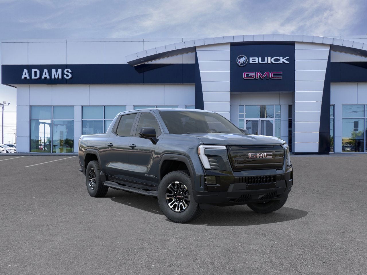 2026 GMC Sierra EV Elevation Standard Range in Deep Ocean Metallic — front three-quarter view