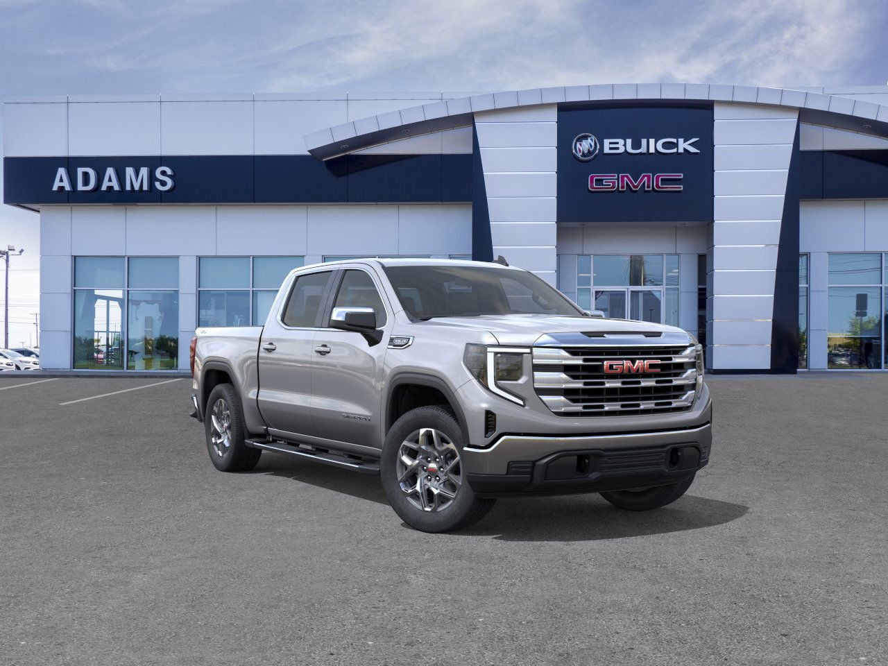 2026 GMC Sierra 1500 SLE in Sterling Metallic — front three-quarter view