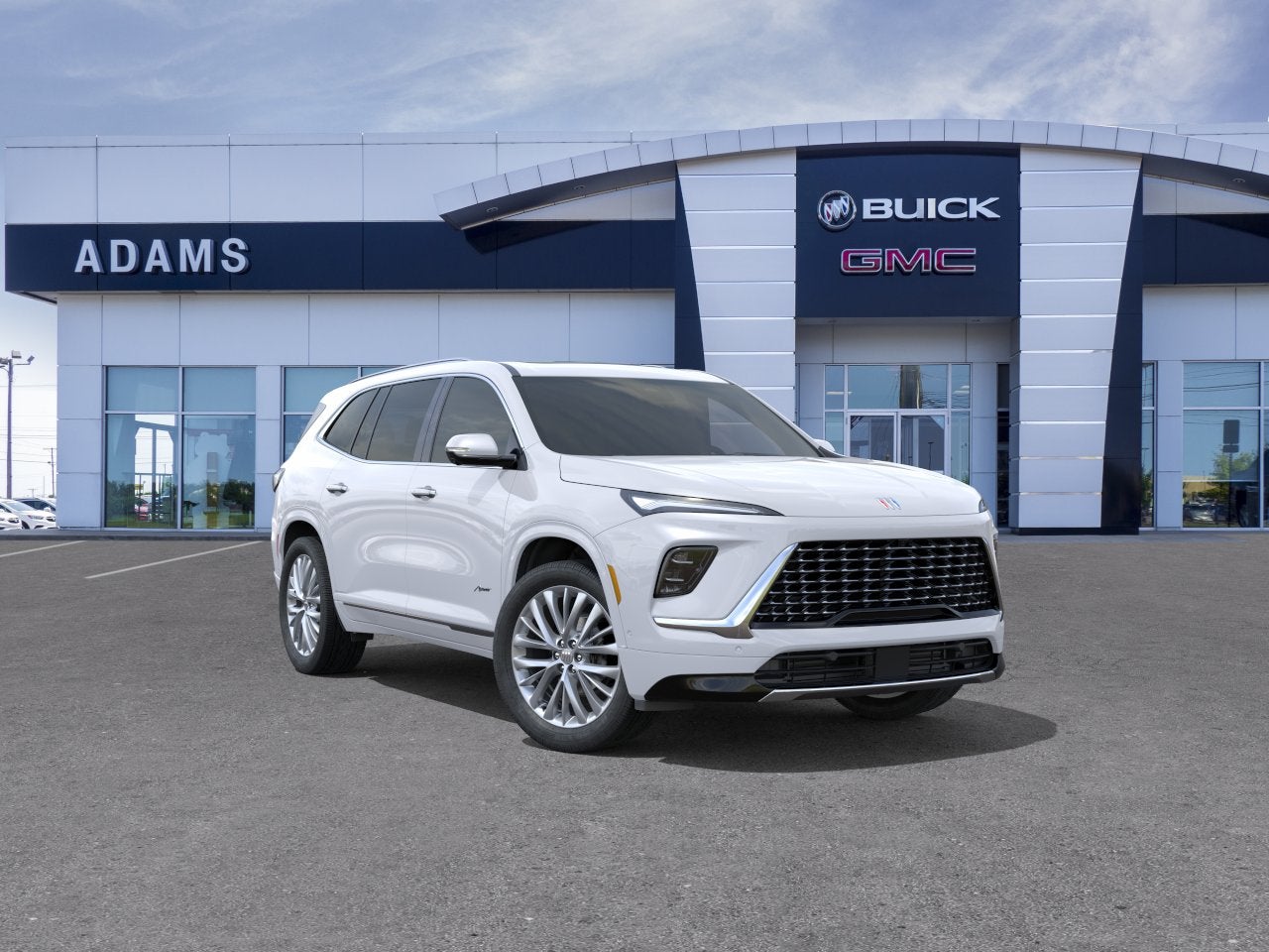 2026 Buick Enclave Avenir in Iridescent White Tricoat — front three-quarter view